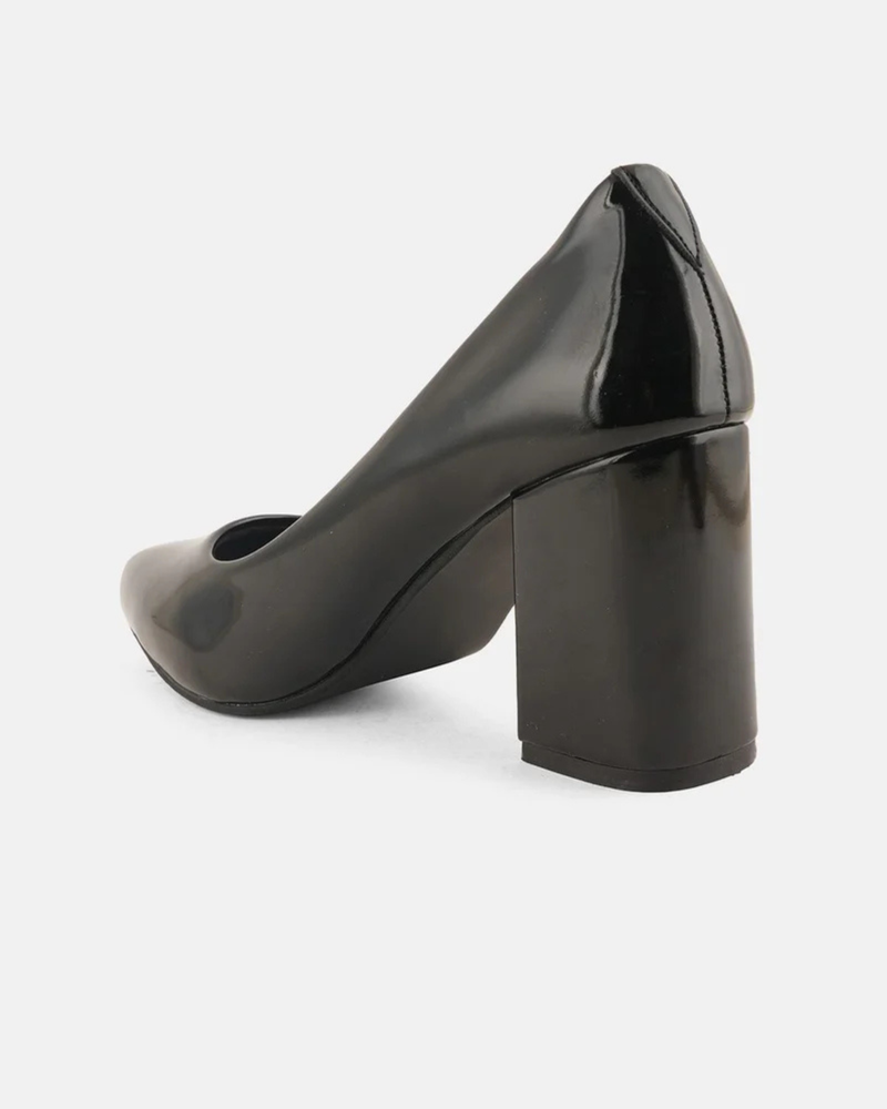 SheTop Black Pointed Toe Block Heel Pumps