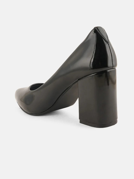 SheTop Black Pointed Toe Block Heel Pumps