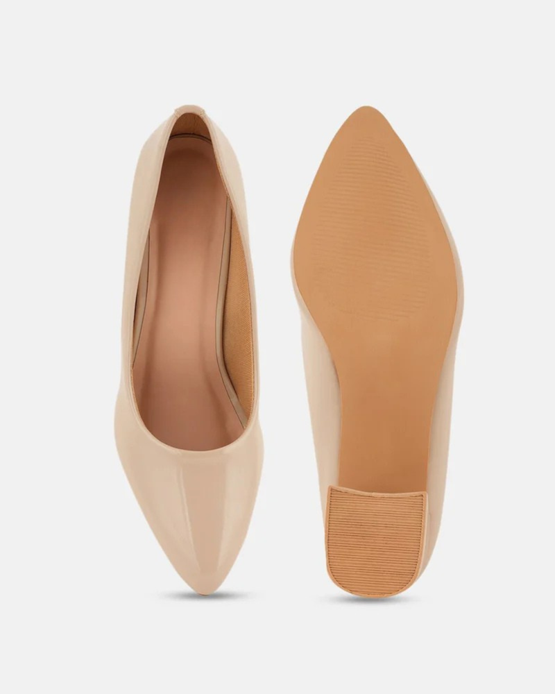 SheTop Beige Round Toe Block Heeled Pumps