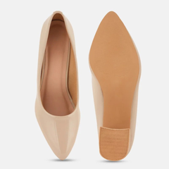 SheTop Beige Round Toe Block Heeled Pumps