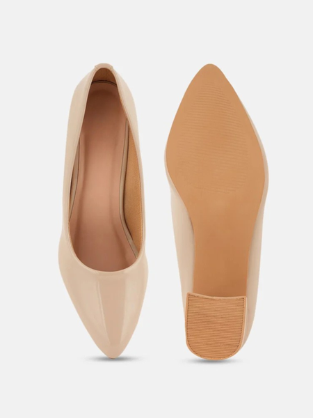 SheTop Beige Round Toe Block Heeled Pumps