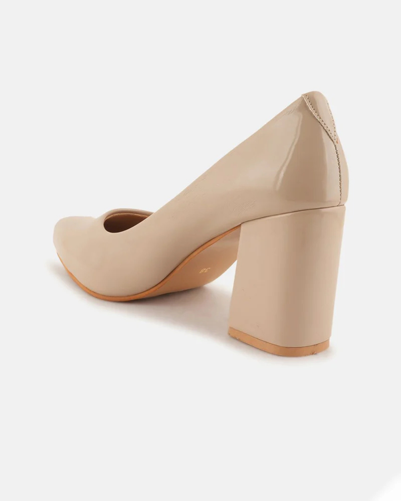 SheTop Beige Round Toe Block Heeled Pumps