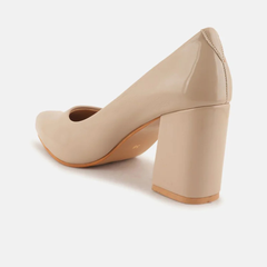 SheTop Beige Round Toe Block Heeled Pumps