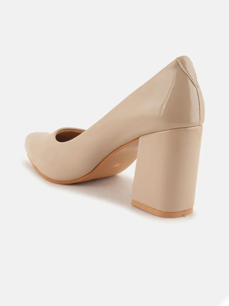 SheTop Beige Round Toe Block Heeled Pumps
