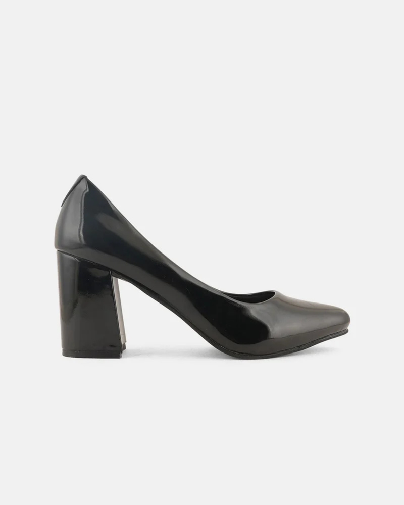 SheTop Black Pointed Toe Block Heel Pumps