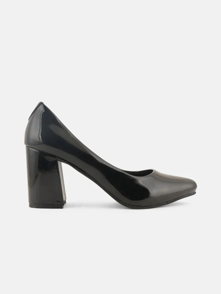 SheTop Black Pointed Toe Block Heel Pumps
