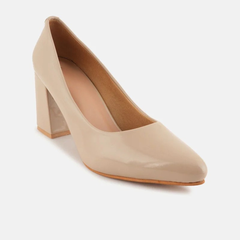 SheTop Beige Round Toe Block Heeled Pumps