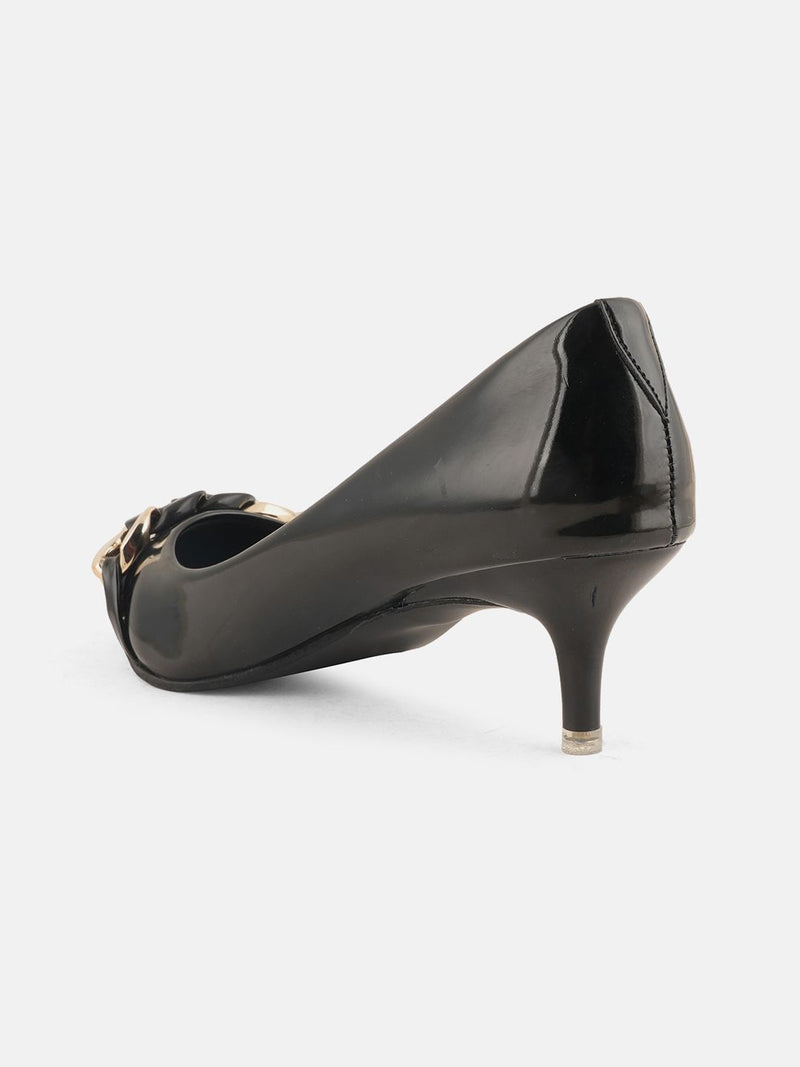 Mast & Harbour Black Pointed Toe Kitten Heeled Pumps