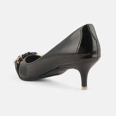 Mast & Harbour Black Pointed Toe Kitten Heeled Pumps