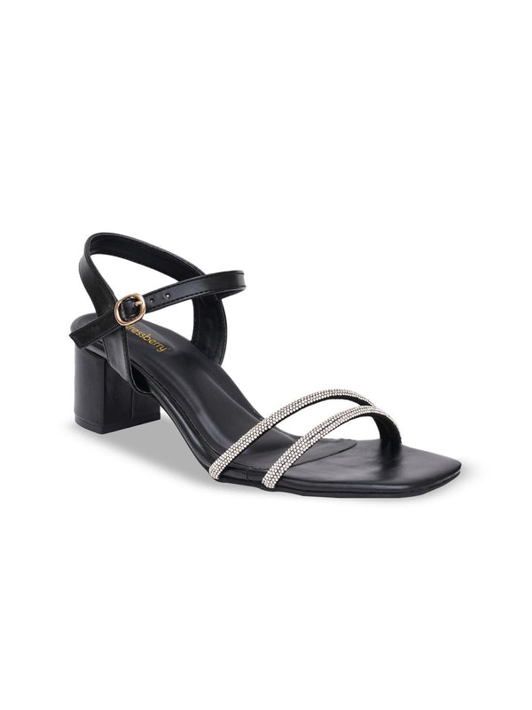 DressBerry Black Embellished Block Heels