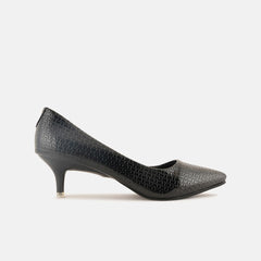 Mast & Harbour Black Textured Pointed Toe Kitten Heeled Pumps