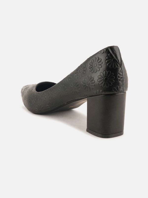 Mast & Harbour Black Textured Pointed Toe Block Heeled Pumps