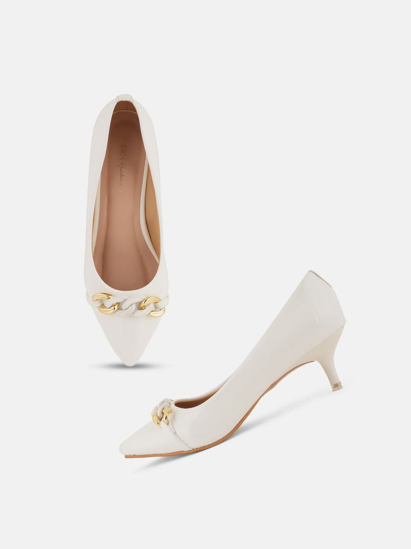 Mast & Harbour White Pointed Toe Kitten Heeled Pumps