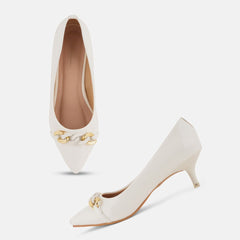 Mast & Harbour White Pointed Toe Kitten Heeled Pumps