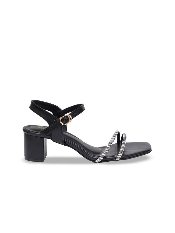 DressBerry Black Embellished Block Heels