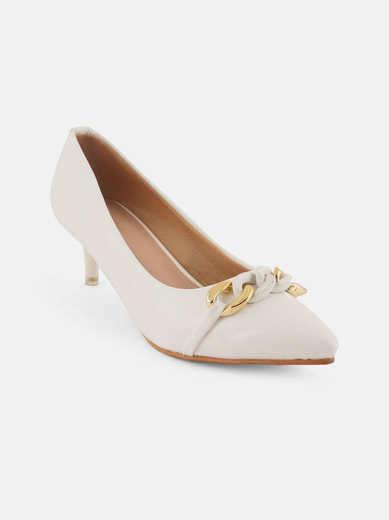 Mast & Harbour White Pointed Toe Kitten Heeled Pumps