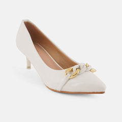 Mast & Harbour White Pointed Toe Kitten Heeled Pumps