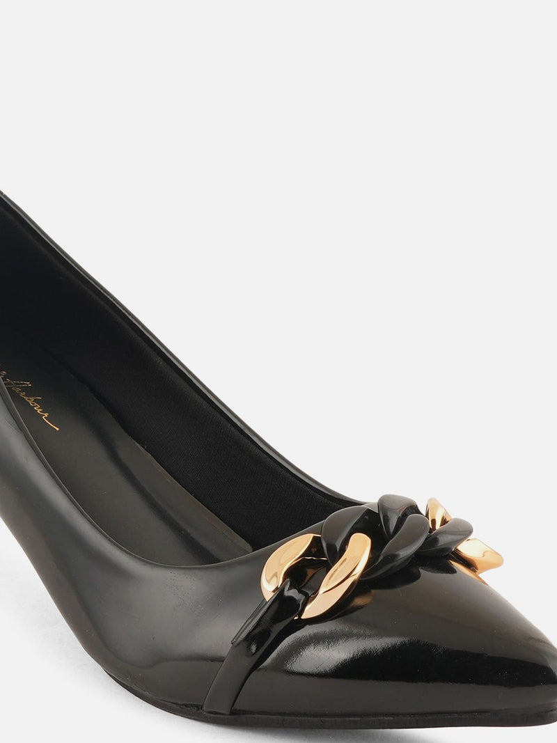 Mast & Harbour Black Pointed Toe Kitten Heeled Pumps